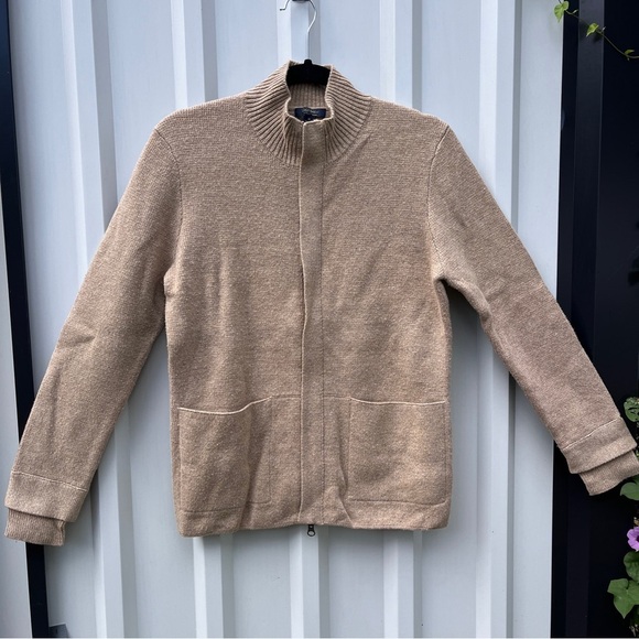 Brooks Brothers Wool Sweater Jacket Tan Womens Zip Up Medium M - Picture 13 of 14